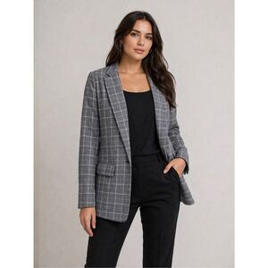 H&M Gray Plaid Blazer Tailored Jacket Classic Check EUR 34 US 2